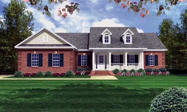 Country, Ranch, Southern, Traditional Plan with 1508 Sq. Ft., 3 Bedrooms, 2 Bathrooms, 2 Car Garage Elevation