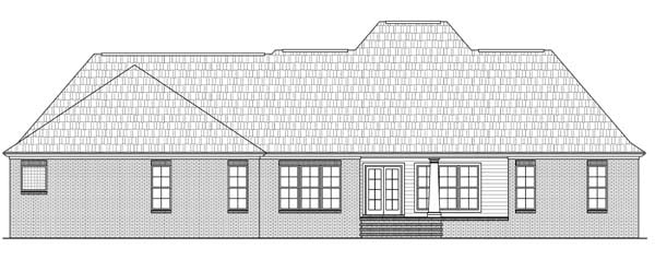 Acadian, Country, European, Southern Plan with 2601 Sq. Ft., 4 Bedrooms, 4 Bathrooms, 2 Car Garage Rear Elevation