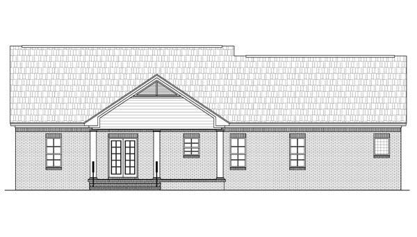 European, Ranch, Traditional Plan with 1865 Sq. Ft., 3 Bedrooms, 2 Bathrooms, 2 Car Garage Rear Elevation