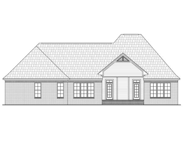 European, French Country, Traditional Plan with 2350 Sq. Ft., 3 Bedrooms, 3 Bathrooms, 2 Car Garage Rear Elevation