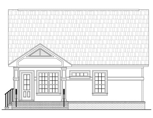 Country, European, Southern, Traditional Plan with 1100 Sq. Ft., 2 Bedrooms, 2 Bathrooms Rear Elevation