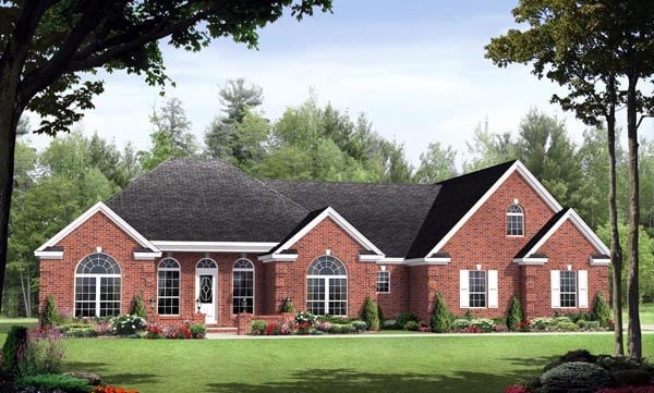 Country, European, Traditional Plan with 1992 Sq. Ft., 3 Bedrooms, 3 Bathrooms, 2 Car Garage Elevation