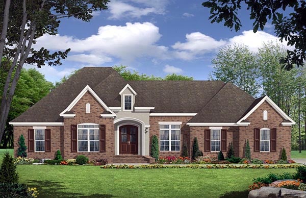 Country, European, French Country, Traditional Plan with 2389 Sq. Ft., 3 Bedrooms, 3 Bathrooms, 2 Car Garage Elevation