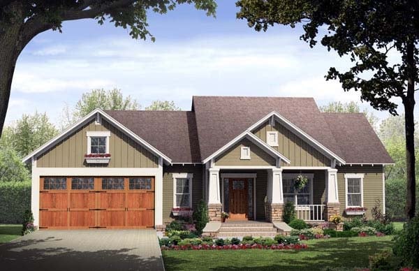 Bungalow, Craftsman Plan with 1509 Sq. Ft., 3 Bedrooms, 2 Bathrooms, 2 Car Garage Elevation