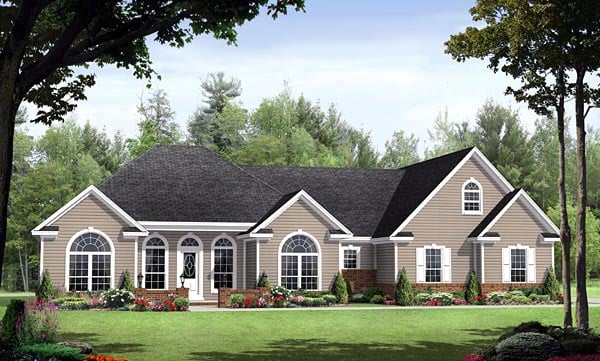 Country, European, Southern, Traditional Plan with 1955 Sq. Ft., 3 Bedrooms, 3 Bathrooms, 2 Car Garage Elevation