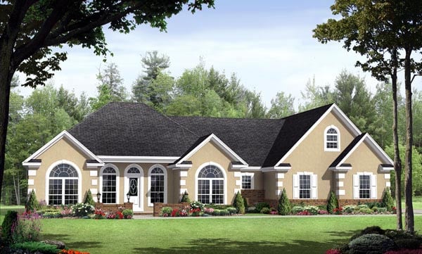 Country, European, Southern, Traditional Plan with 1955 Sq. Ft., 3 Bedrooms, 3 Bathrooms, 2 Car Garage Elevation