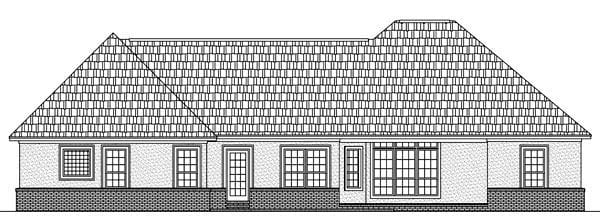 Country, European, Southern, Traditional Plan with 1955 Sq. Ft., 3 Bedrooms, 3 Bathrooms, 2 Car Garage Rear Elevation