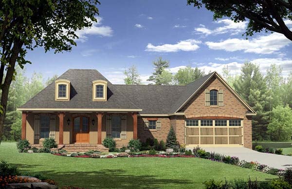 Acadian, Country, European, French Country Plan with 1863 Sq. Ft., 3 Bedrooms, 2 Bathrooms, 2 Car Garage Elevation
