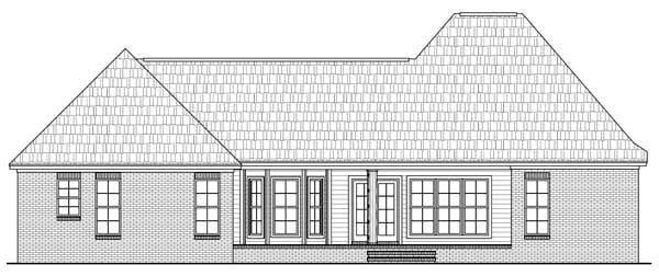 Acadian, Country, European, French Country Plan with 1863 Sq. Ft., 3 Bedrooms, 2 Bathrooms, 2 Car Garage Rear Elevation