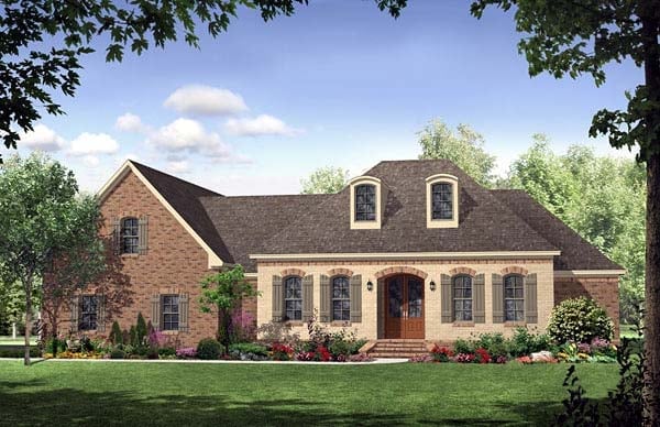 Acadian, Country, European, French Country, Southern Plan with 2401 Sq. Ft., 3 Bedrooms, 3 Bathrooms, 2 Car Garage Elevation