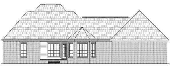 Country, European, Traditional Plan with 1635 Sq. Ft., 3 Bedrooms, 2 Bathrooms, 2 Car Garage Rear Elevation