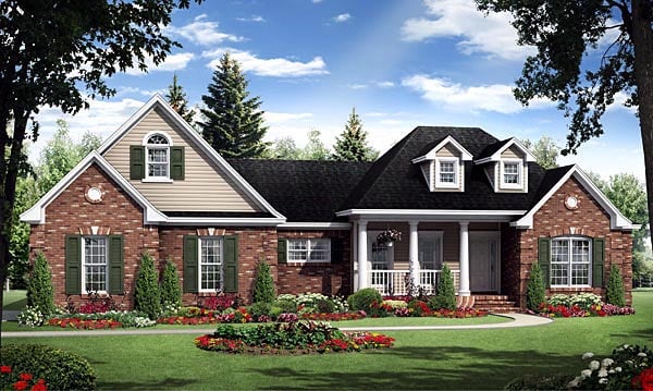 Country, European, French Country, Traditional Plan with 1800 Sq. Ft., 3 Bedrooms, 2 Bathrooms, 2 Car Garage Elevation