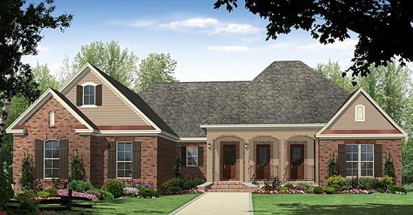 Acadian, Country, European, French Country, Traditional Plan with 2216 Sq. Ft., 3 Bedrooms, 3 Bathrooms, 2 Car Garage Elevation