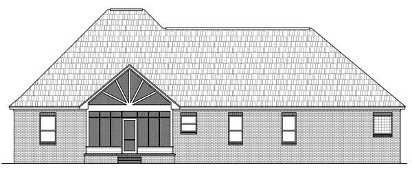 Acadian, Country, European, French Country, Traditional Plan with 2216 Sq. Ft., 3 Bedrooms, 3 Bathrooms, 2 Car Garage Rear Elevation