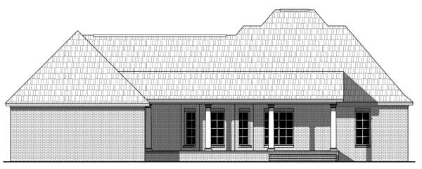 Acadian, Country, Farmhouse, Southern, Traditional Plan with 1934 Sq. Ft., 3 Bedrooms, 2 Bathrooms, 2 Car Garage Rear Elevation