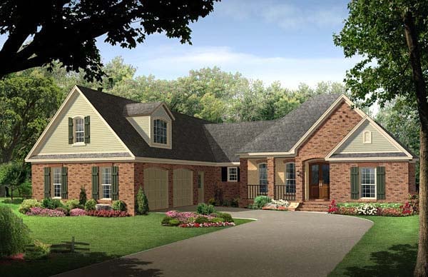 Country, European, Traditional Plan with 2500 Sq. Ft., 4 Bedrooms, 3 Bathrooms, 2 Car Garage Elevation