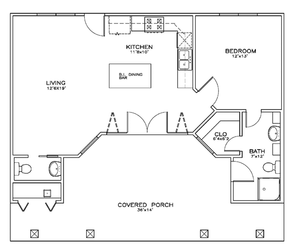 Plan 59319 | Craftsman Style with 1 Bed, 2 Bath