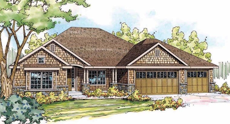 Cottage, Craftsman Plan with 2437 Sq. Ft., 3 Bedrooms, 3 Bathrooms, 3 Car Garage Elevation