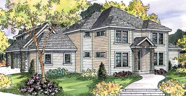 Contemporary, Country, European, Traditional Plan with 3309 Sq. Ft., 3 Bedrooms, 3 Bathrooms, 3 Car Garage Elevation