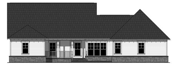 Cottage, Country, Craftsman, Southern Plan with 2199 Sq. Ft., 4 Bedrooms, 3 Bathrooms, 2 Car Garage Rear Elevation