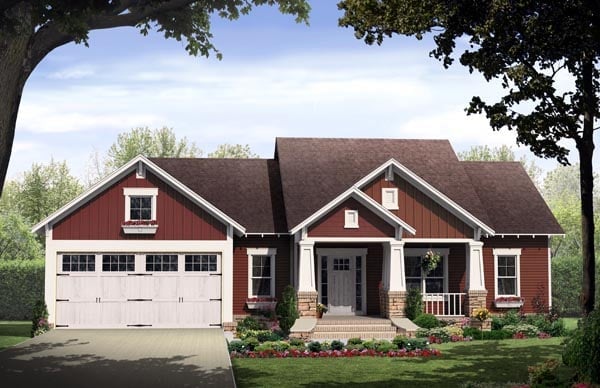 Cottage, Country, Craftsman Plan with 1853 Sq. Ft., 3 Bedrooms, 2 Bathrooms, 2 Car Garage Elevation