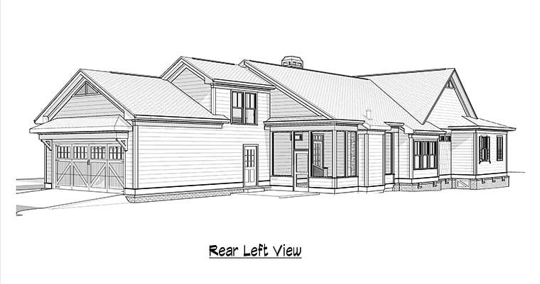 Country, Traditional Plan with 2849 Sq. Ft., 4 Bedrooms, 3 Bathrooms, 2 Car Garage Rear Elevation