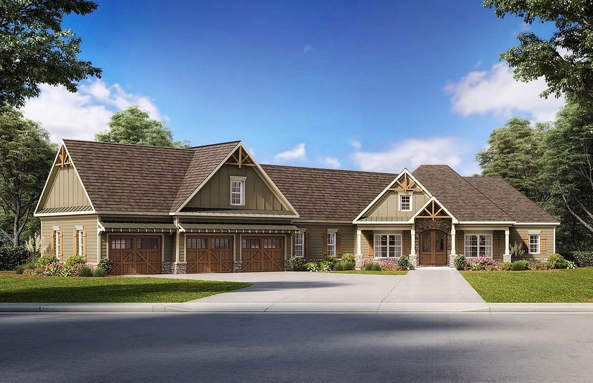 Cottage, Country, Craftsman Plan with 3145 Sq. Ft., 4 Bedrooms, 4 Bathrooms, 3 Car Garage Elevation
