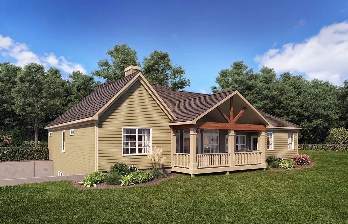 Cottage, Country, Craftsman Plan with 3145 Sq. Ft., 4 Bedrooms, 4 Bathrooms, 3 Car Garage Rear Elevation