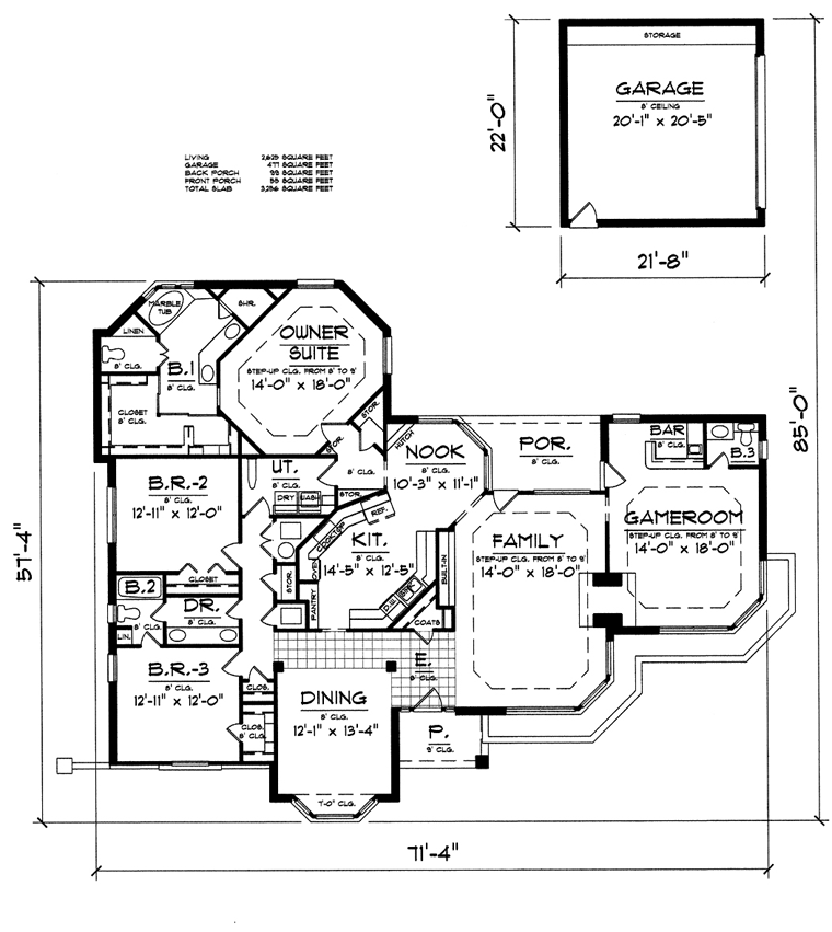 House Plan 60830 Level One