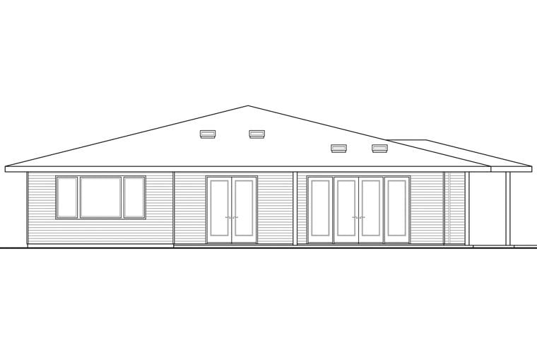 Contemporary, Craftsman, Prairie Style, Ranch Plan with 2279 Sq. Ft., 3 Bedrooms, 2 Bathrooms, 2 Car Garage Rear Elevation