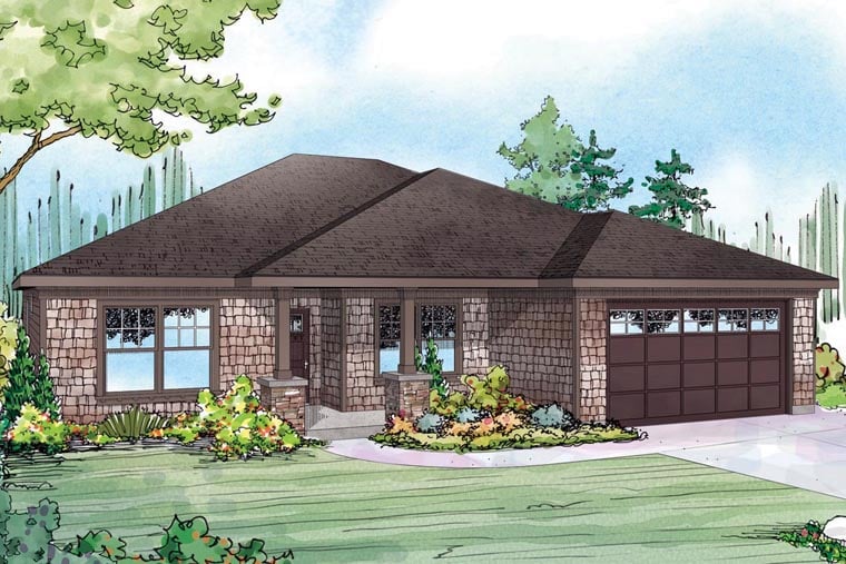 Cape Cod, Cottage, Ranch Plan with 1859 Sq. Ft., 3 Bedrooms, 2 Bathrooms, 2 Car Garage Elevation