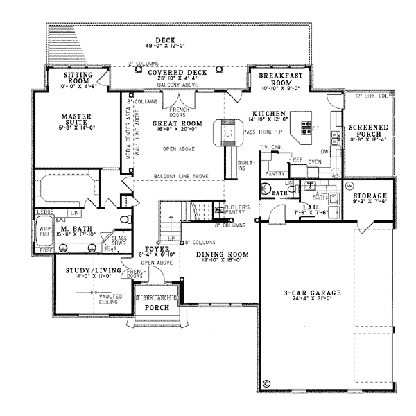 Plan 61086 | Traditional Style with 3 Bed, 3 Bath, 3 Car Garage