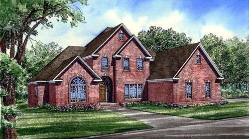 European, Traditional Plan with 3108 Sq. Ft., 4 Bedrooms, 3 Bathrooms, 3 Car Garage Elevation