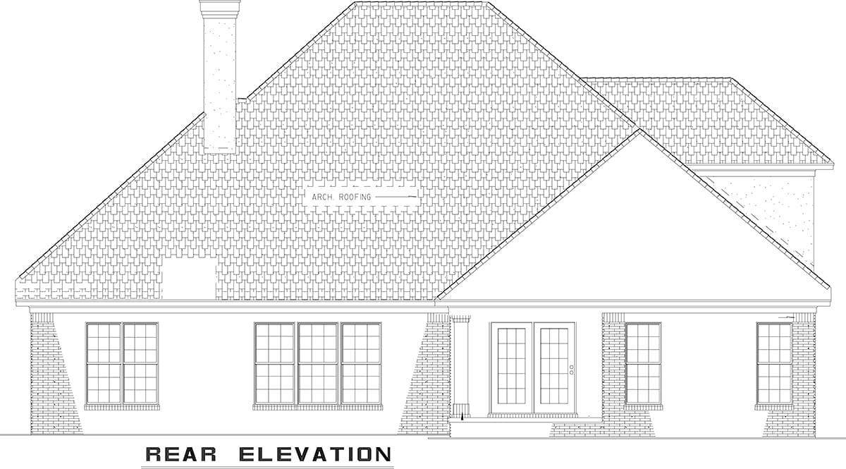 Traditional Plan with 2585 Sq. Ft., 5 Bedrooms, 3 Bathrooms, 2 Car Garage Rear Elevation