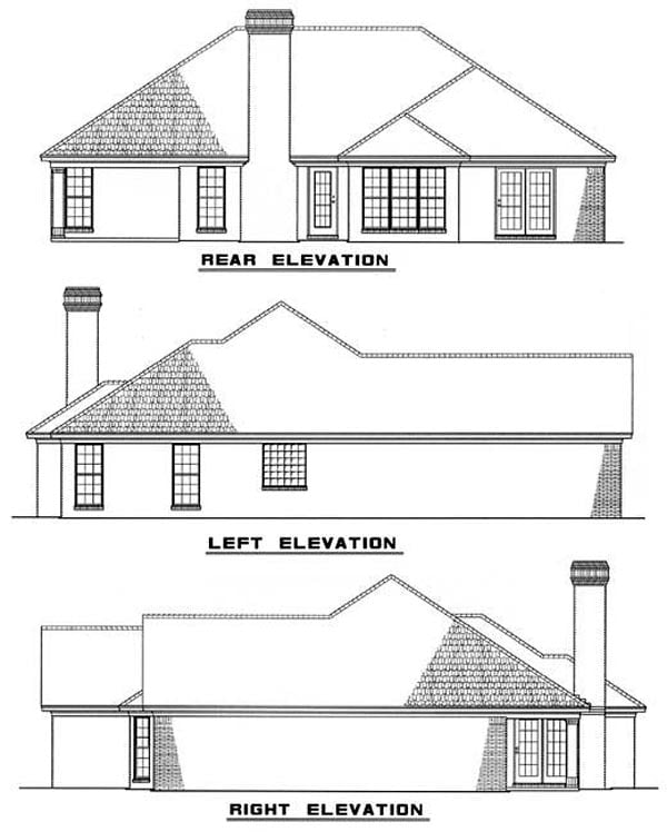 One-Story, Traditional Plan with 1798 Sq. Ft., 3 Bedrooms, 2 Bathrooms, 2 Car Garage Rear Elevation