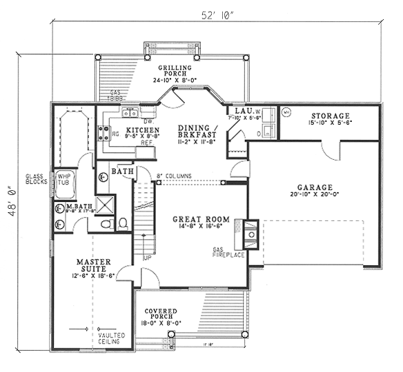 Plan 61185 | Traditional Style with 3 Bed, 3 Bath, 2 Car Garage