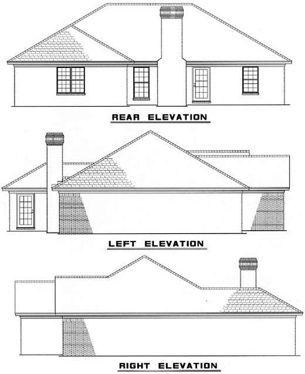 Traditional Plan with 1680 Sq. Ft., 3 Bedrooms, 2 Bathrooms, 2 Car Garage Rear Elevation