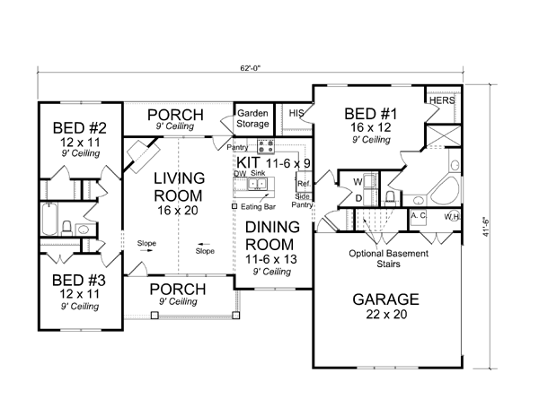 House Plan 61407 Level One