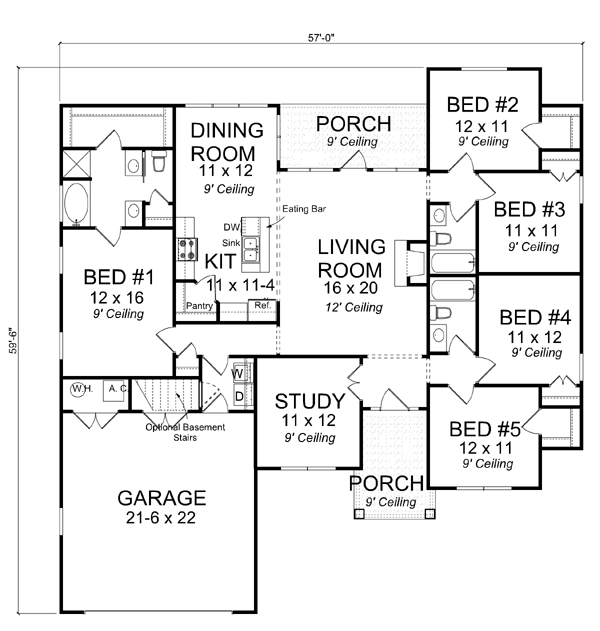House Plan 61417 Level One