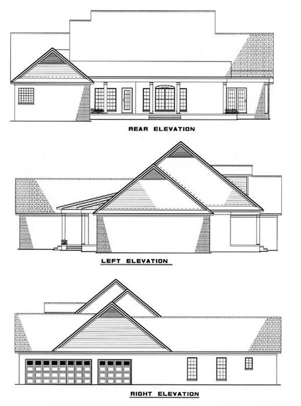 Country, Southern Plan with 2701 Sq. Ft., 3 Bedrooms, 5 Bathrooms, 2 Car Garage Rear Elevation
