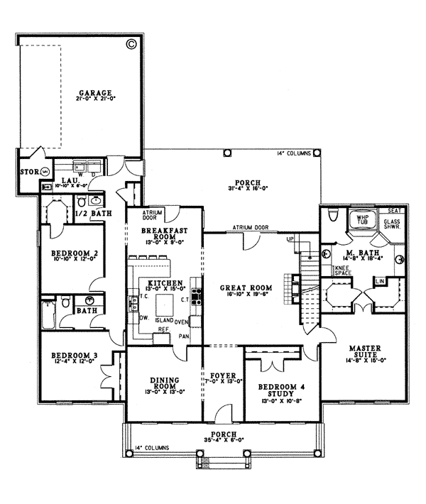 Plan 62074 | Southern Style with 4 Bed, 3 Bath, 2 Car Garage