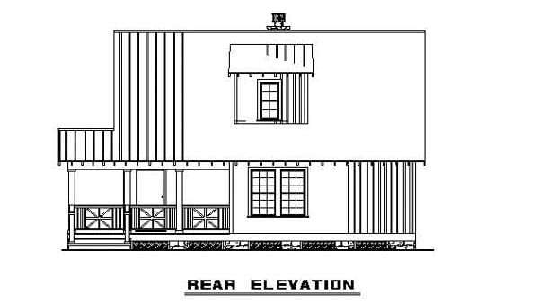 Bungalow, Cabin, Country, Southern Plan with 1451 Sq. Ft., 3 Bedrooms, 2 Bathrooms Rear Elevation