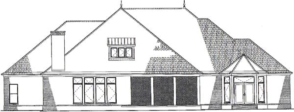 European, Southern, Traditional Plan with 4121 Sq. Ft., 3 Bedrooms, 4 Bathrooms, 3 Car Garage Rear Elevation