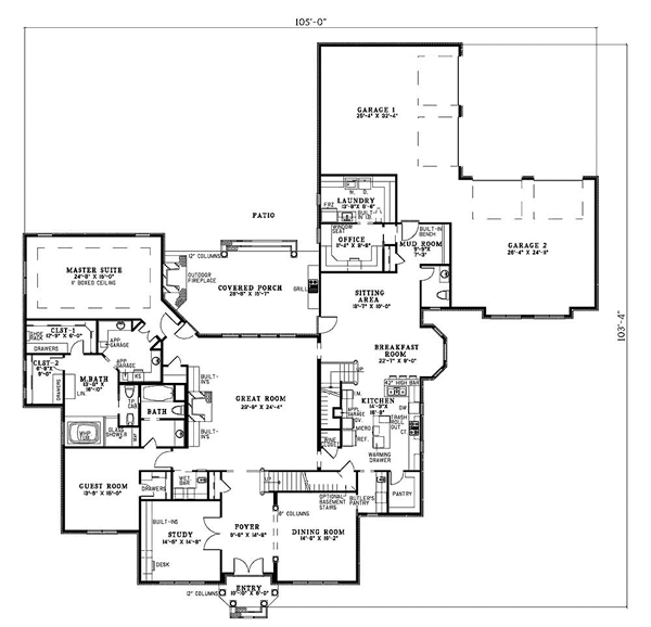 House Plan 62158 Level One