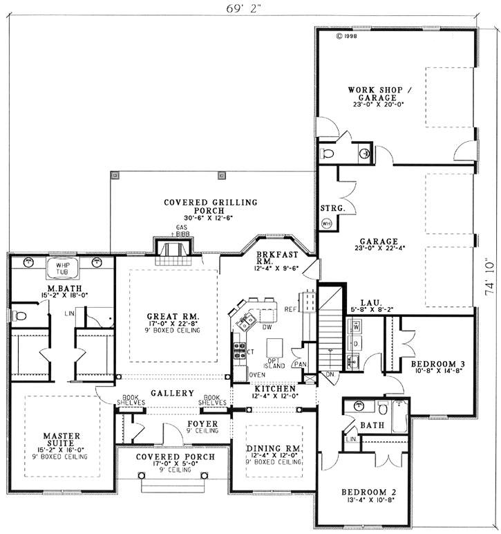 Plan 62233 | Traditional Style with 3 Bed, 3 Bath, 3 Car Garage