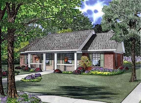 Country, Ranch Plan with 1100 Sq. Ft., 3 Bedrooms, 2 Bathrooms Elevation