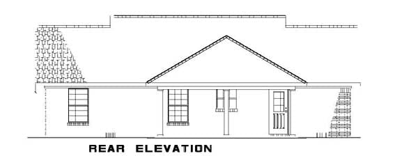 Country, Ranch Plan with 1100 Sq. Ft., 3 Bedrooms, 2 Bathrooms Rear Elevation