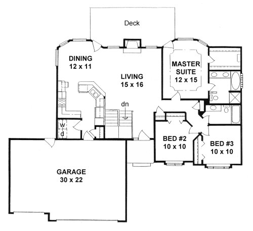 Plan 62555 | Traditional Style with 3 Bed, 2 Bath, 3 Car Garage