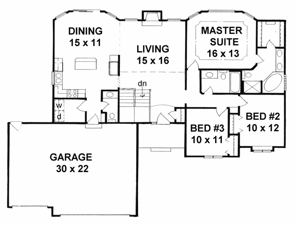 Plan 62580 | Traditional Style with 3 Bed, 3 Bath, 3 Car Garage