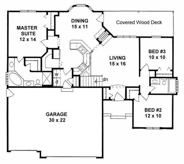 Traditional House Plan 62611 with 3 Bed, 2 Bath, 3 Car Garage Level One